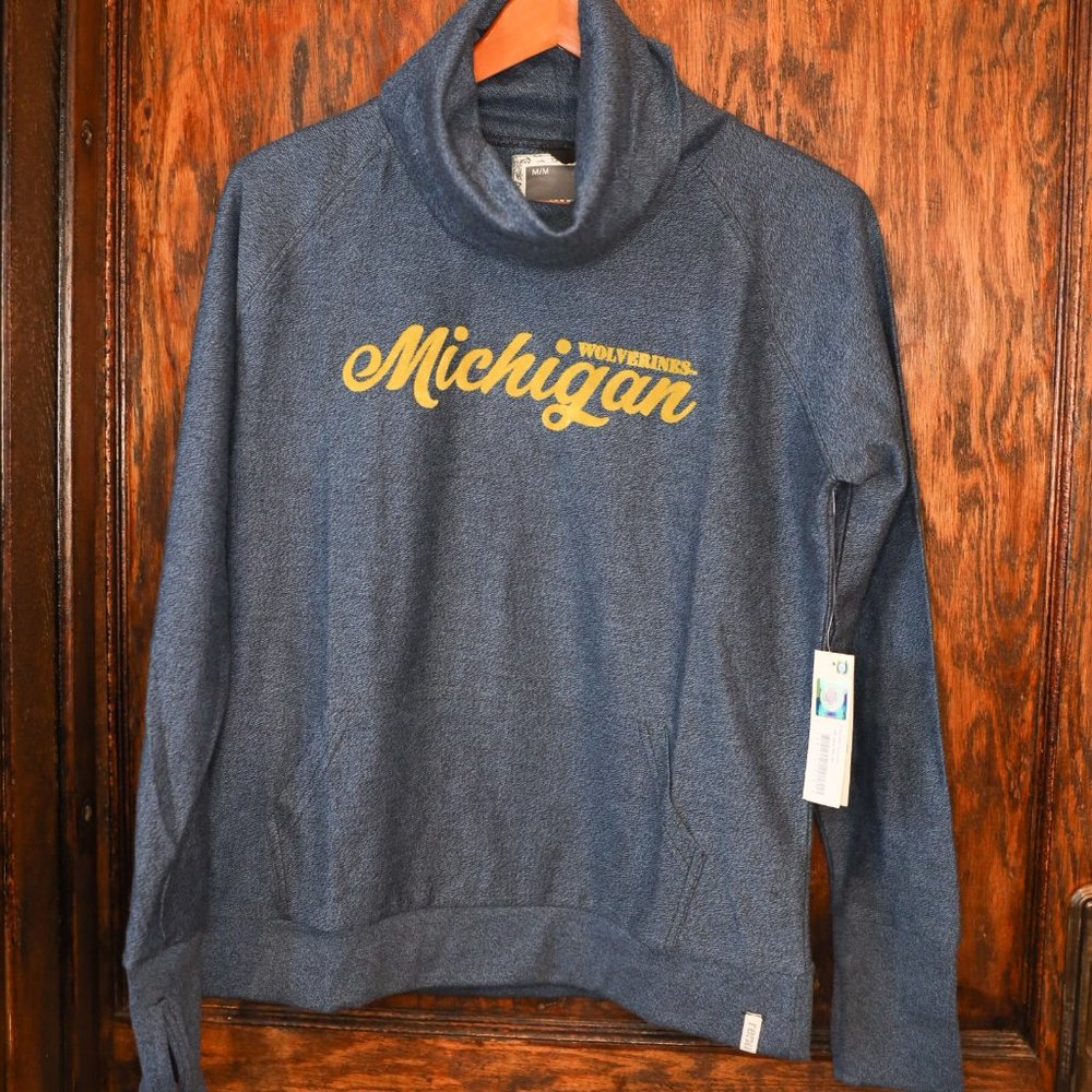 University of Michigan Wolverines Funnel Neck Blue Long Sleeve Thumb Hole Sleeve